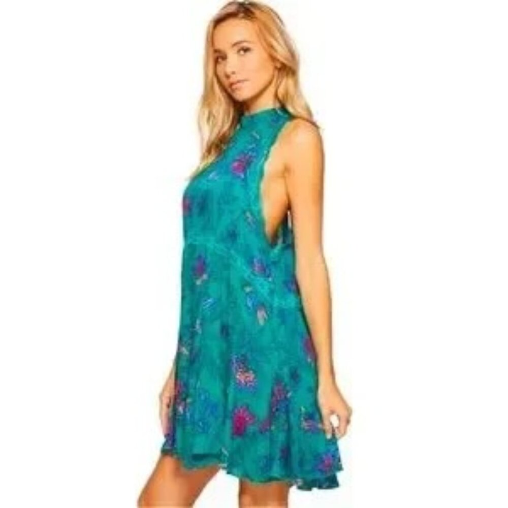 Intimately Free People Floral Lace Trim High Neck Swing Dress -Size Large